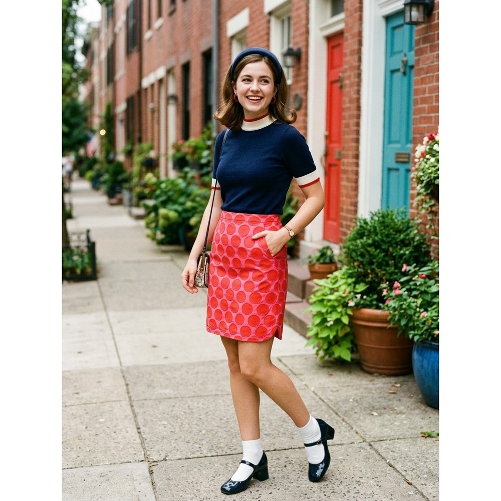 Boden Bright Pink Red Mini Skirt Size 10 Satin Pockets es Lined Retro Mod Twee